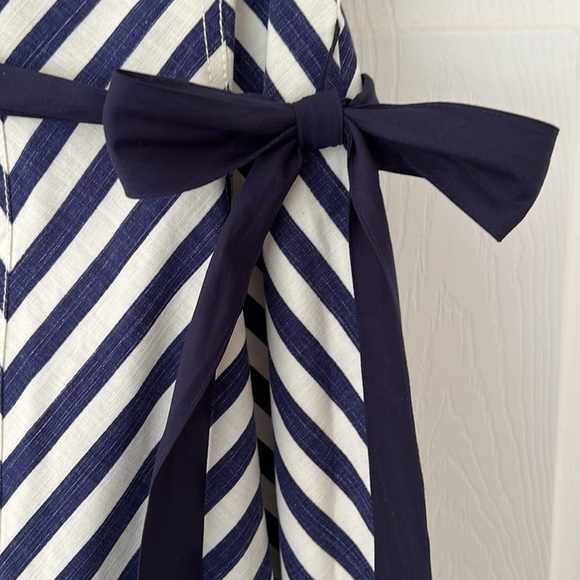 Talbots Navy and White Chevron Fit & Flare Tea Length Dress - Picture 2 of 7